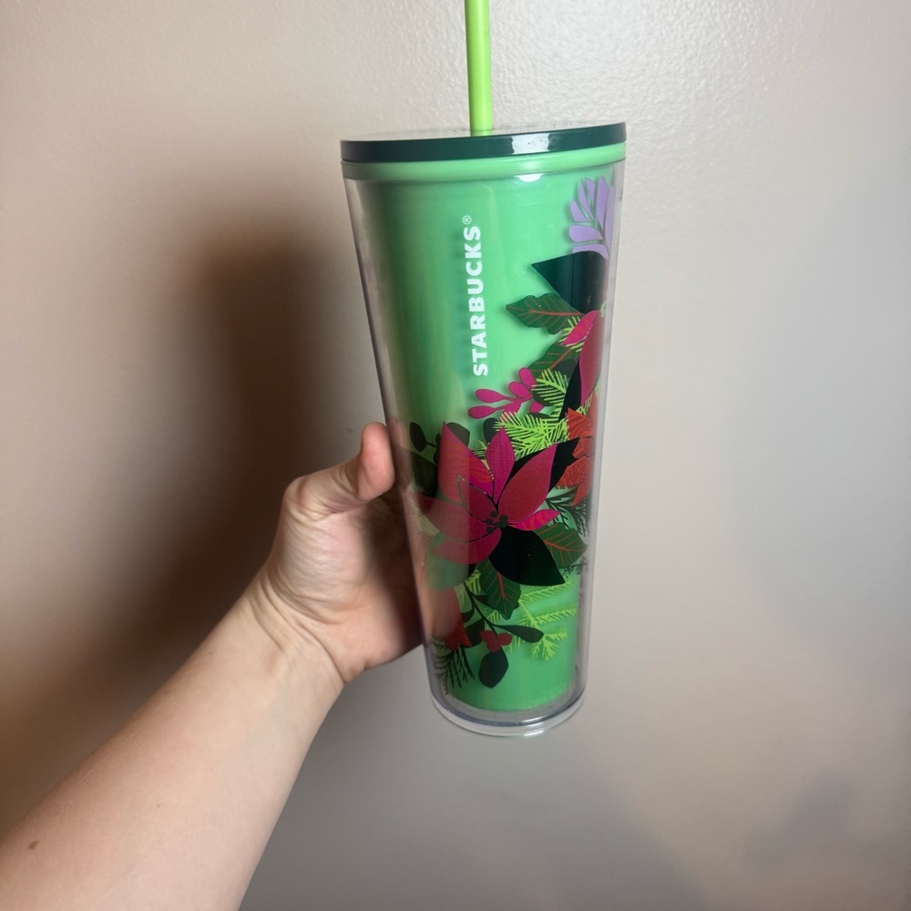 Starbucks 24oz Tumbler Color Changing Mint Poinsettia 2021 Christmas Collectable